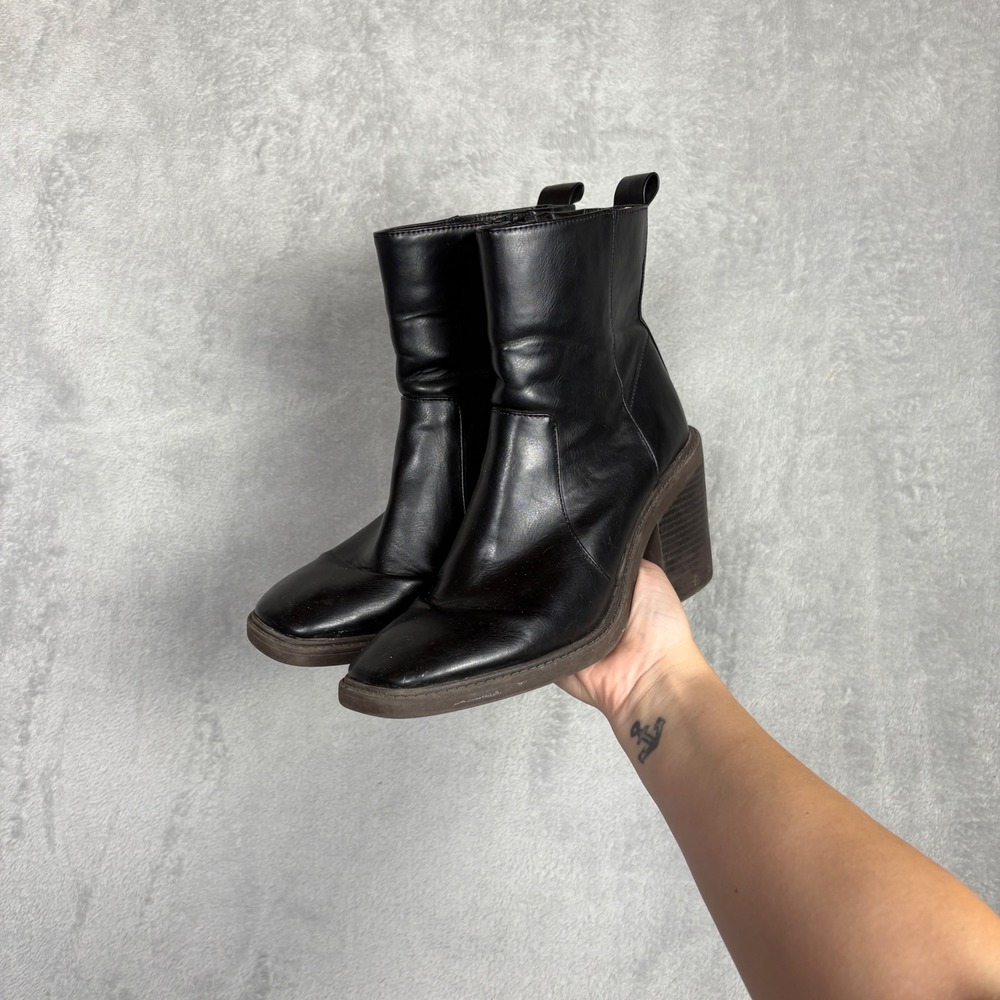 Kensie Klinton Black Square Toe Block Heel Ankle Boots Womens 8.5M Y2K Grunge
